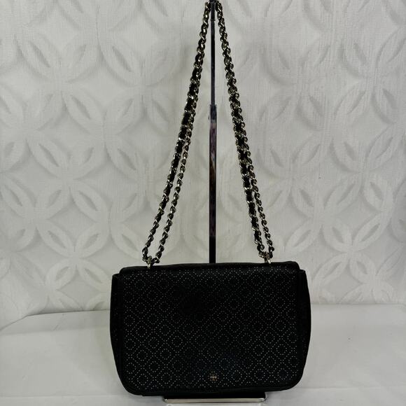 Tory Burch Black Robinson Perforated Diamond Chain Shoulder bag - Picture 2 of 12
